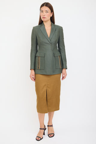 Versace Green & Brown Silk Striped Blazer