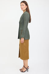 Versace Green & Brown Silk Striped Blazer