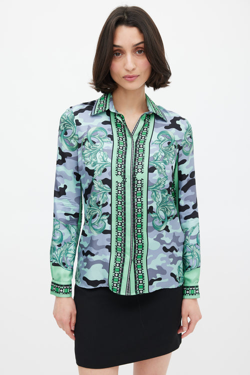 Versace Green & Multicolour Silk Camouflage Shirt