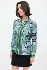 Versace Green & Multicolour Silk Camouflage Shirt