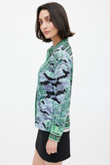 Versace Green & Multicolour Silk Camouflage Shirt
