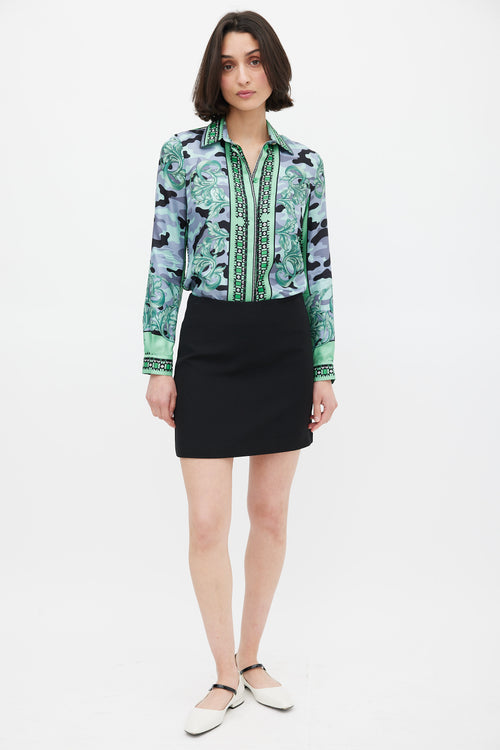 Versace Green & Multicolour Silk Camouflage Shirt