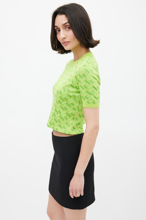 Versace Green Silk La Greca Jacquard T-Shirt
