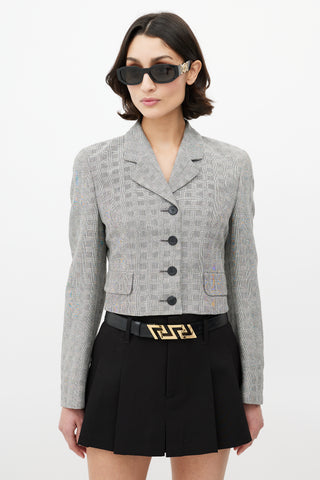 Versace Grey & Black Check Cropped Blazer