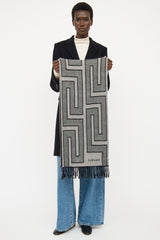 Versace Grey & Black Wool Logo Scarf