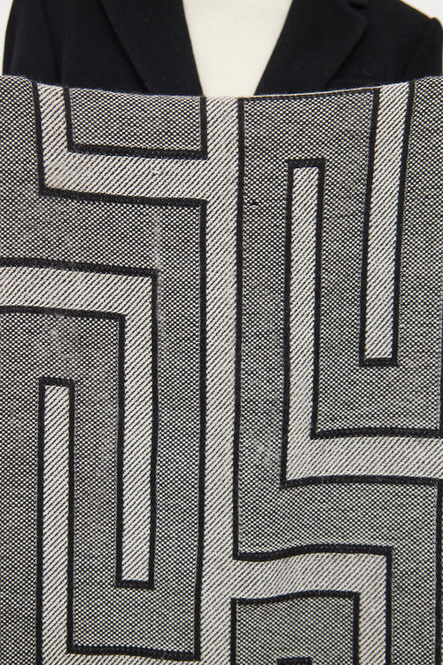 Versace Grey & Black Wool Logo Scarf