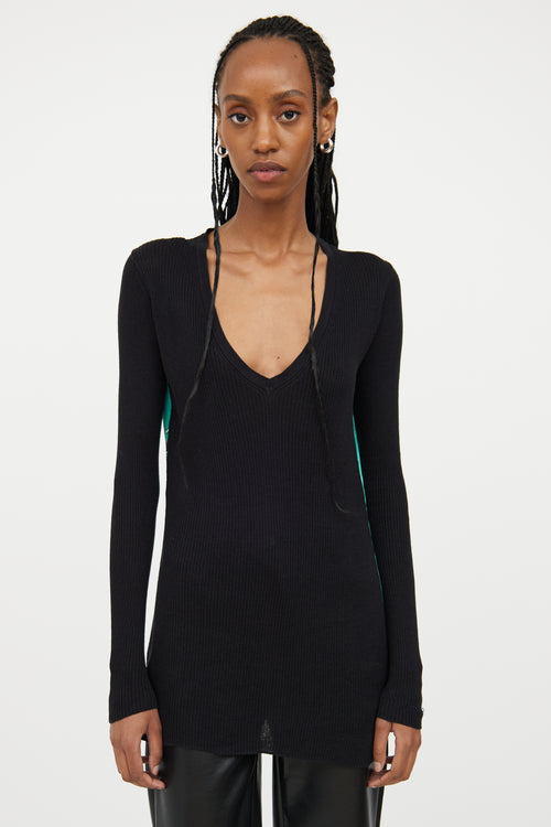 Versace Black & Green Ribbed Silk Top