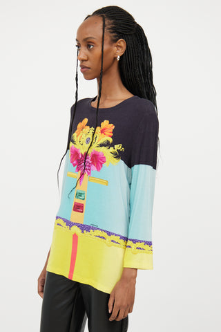 Versace Blue Multi Colour Baroque Print Top