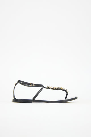 Versace Leather Embellished T-Strap Sandal