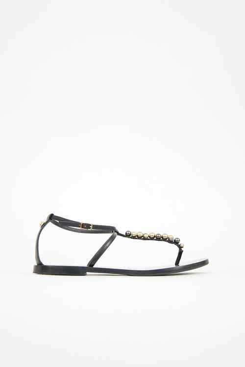 Versace Leather Embellished T-Strap Sandal