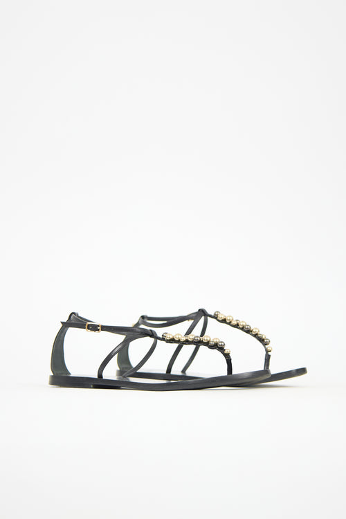 Versace Leather Embellished T-Strap Sandal