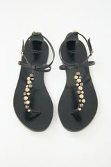 Versace Leather Embellished T-Strap Sandal