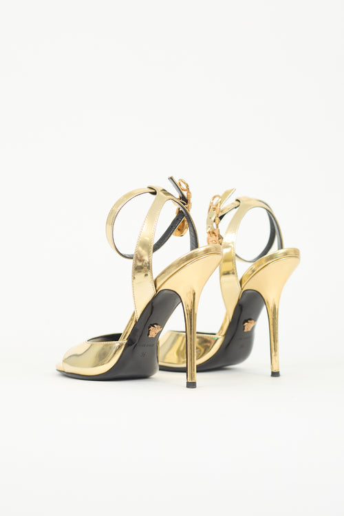 Versace Metallic Medusa Safety Pin Sandal