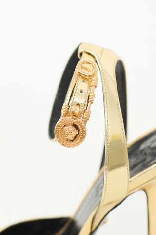 Versace Metallic Medusa Safety Pin Sandal