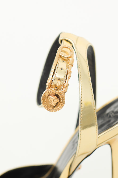 Versace Metallic Medusa Safety Pin Sandal