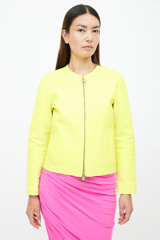 Versace Neon Yellow Leather Full Zip Jacket