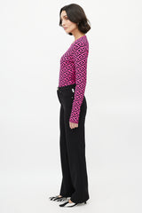 Versace Pink & Black Knit La Greca Top