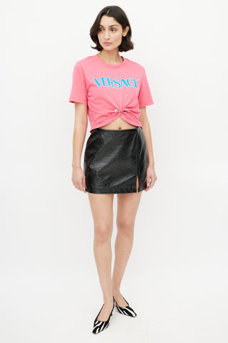 Versace Pink & Blue Gathered Logo T-Shirt