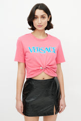 Versace Pink & Blue Gathered Logo T-Shirt