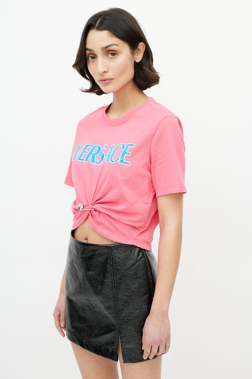 Versace Pink & Blue Gathered Logo T-Shirt