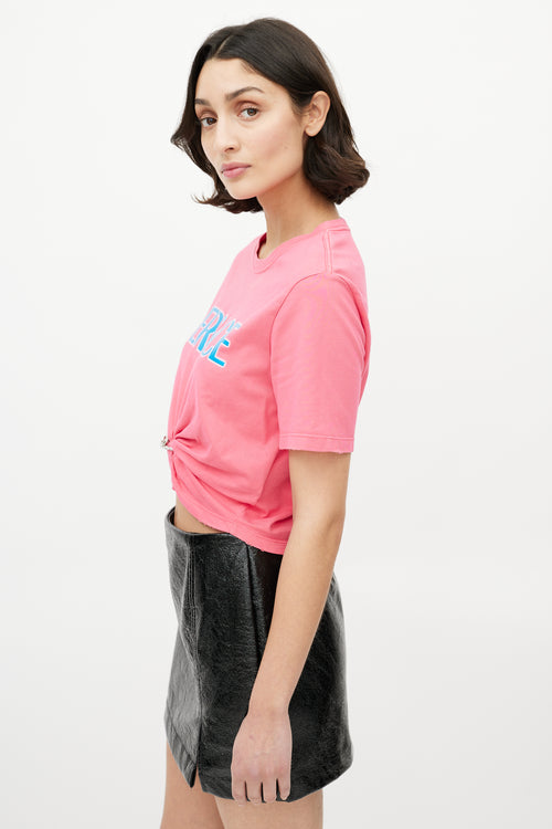 Versace Pink & Blue Gathered Logo T-Shirt