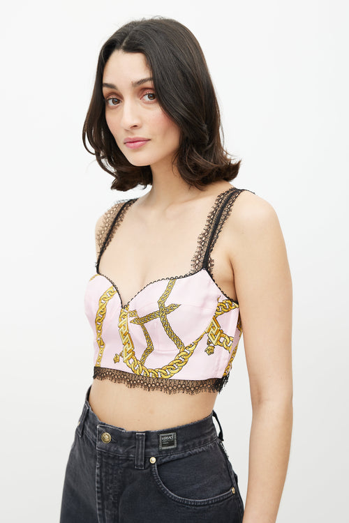 Versace Pink & Gold Chain Lace Cropped Top