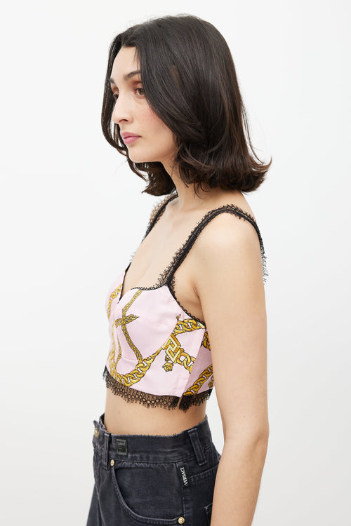 Versace Pink & Gold Chain Lace Cropped Top