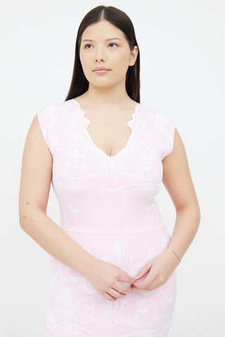 Pink & White Scalloped Bodycon Dress