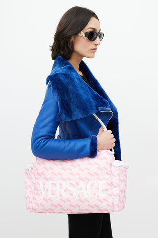 Versace Pink & White La Greca Diaper Bag