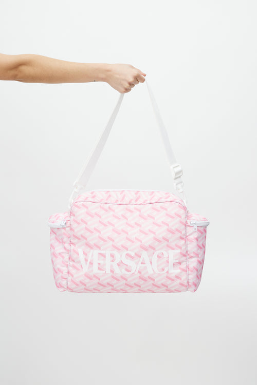 Versace Pink & White La Greca Diaper Bag