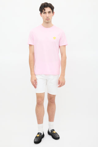 Versace Pink & Yellow Medusa Patch Logo T-Shirt