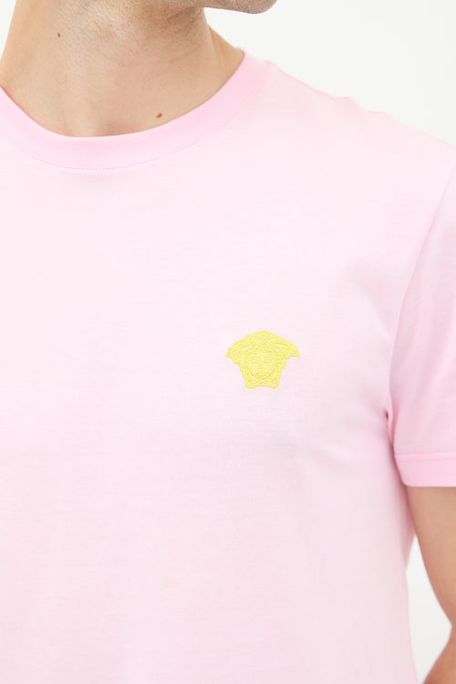 Versace Pink & Yellow Medusa Patch Logo T-Shirt