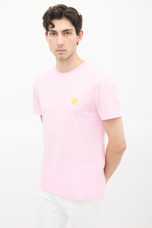 Versace Pink & Yellow Medusa Patch Logo T-Shirt