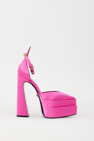 Versace Pink Satin Aevitas Pointy Platform Heel