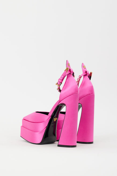 Versace Pink Satin Aevitas Pointy Platform Heel