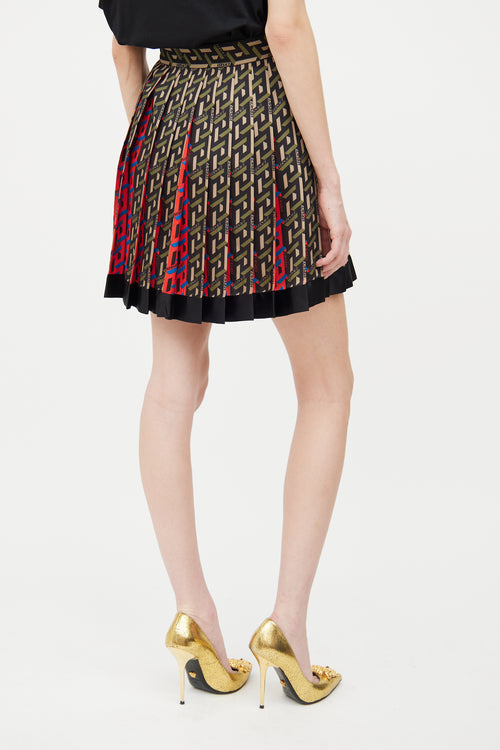 Versace Green Multi Colour Le Greca Monogram Skirt