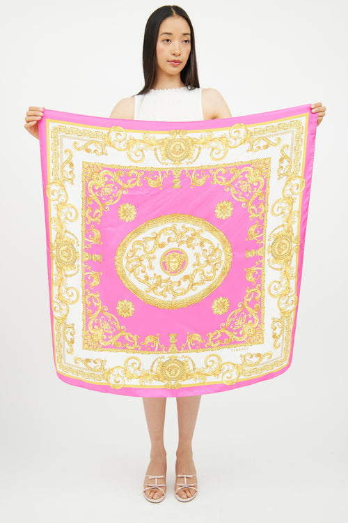 Versace Pink & Multi Colour Barocco Scarf