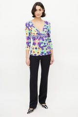 Versace Purple & Multicolour Floral V-Neck Top