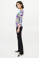 Versace Purple & Multicolour Floral V-Neck Top