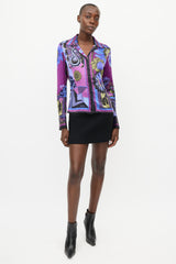 Versace Purple & Multicolour Silk Floral Shirt