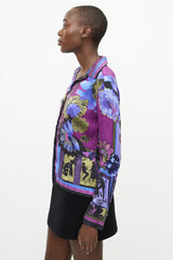 Versace Purple & Multicolour Silk Floral Shirt