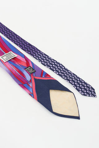 Versace Purple & Multicolour Silk Abstract & Geomtric Tie