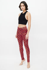 Versace Red & Black Le Greca Logo Legging