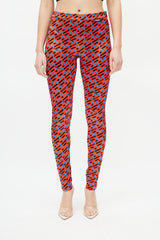 Versace Red & Black Le Greca Logo Legging