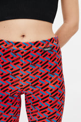 Versace Red & Black Le Greca Logo Legging