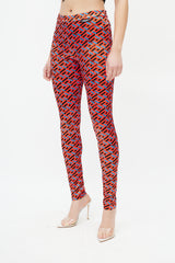 Versace Red & Black Le Greca Logo Legging