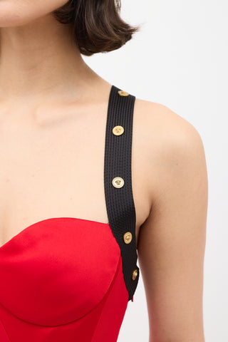 Versace Red Embellished Cross Strap Midi Dress