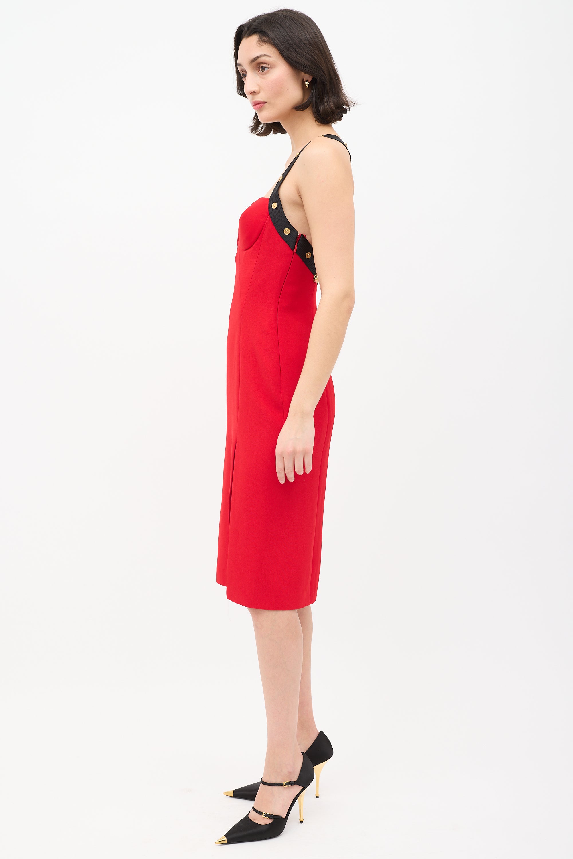Versace // Embellished Cross Strap Midi Dress VSP Consignment Versace // Embellished Cross Strap Midi Dress VSP Consignment