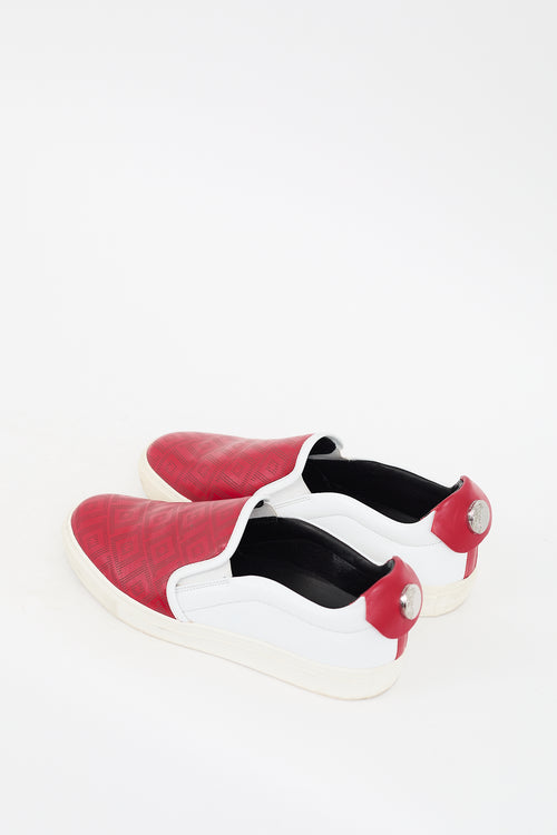 Versace Red & White Leather Perforated Slip On Sneaker