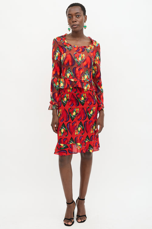 Versace SS 1997 Chiffon Heart Print Blouse